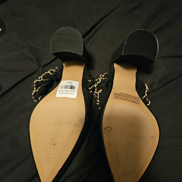 New York & Company Black Mules with Gold Chain - Picture 3 of 7
